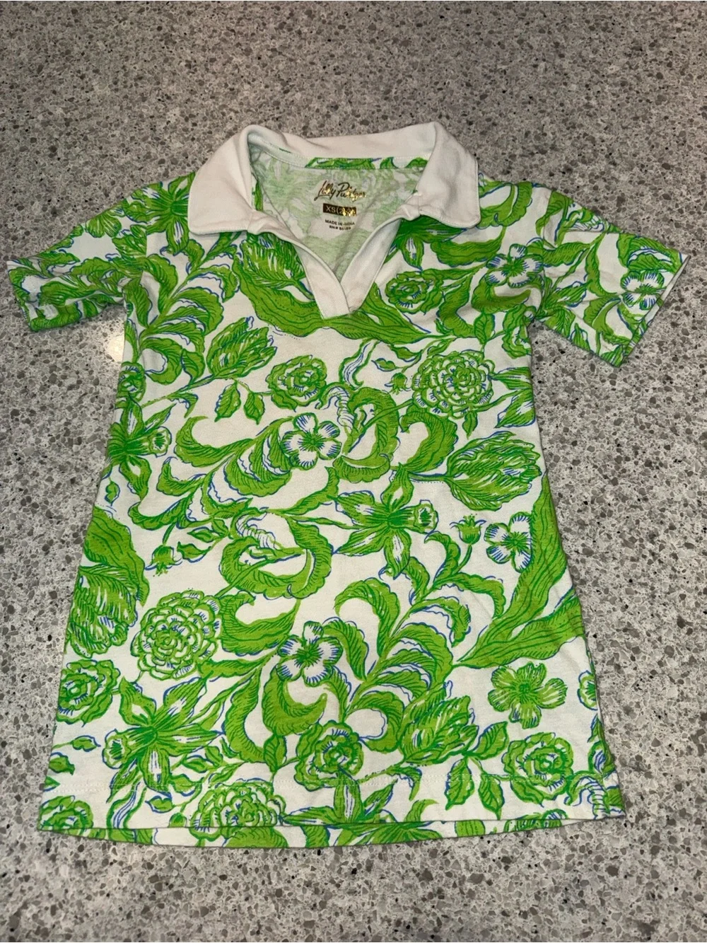 Lilly Pulitzer White and Bright Green Floral Polo Dress